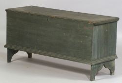 Blue Painted White Pine Six-Board Chest on Molded Cutout Base